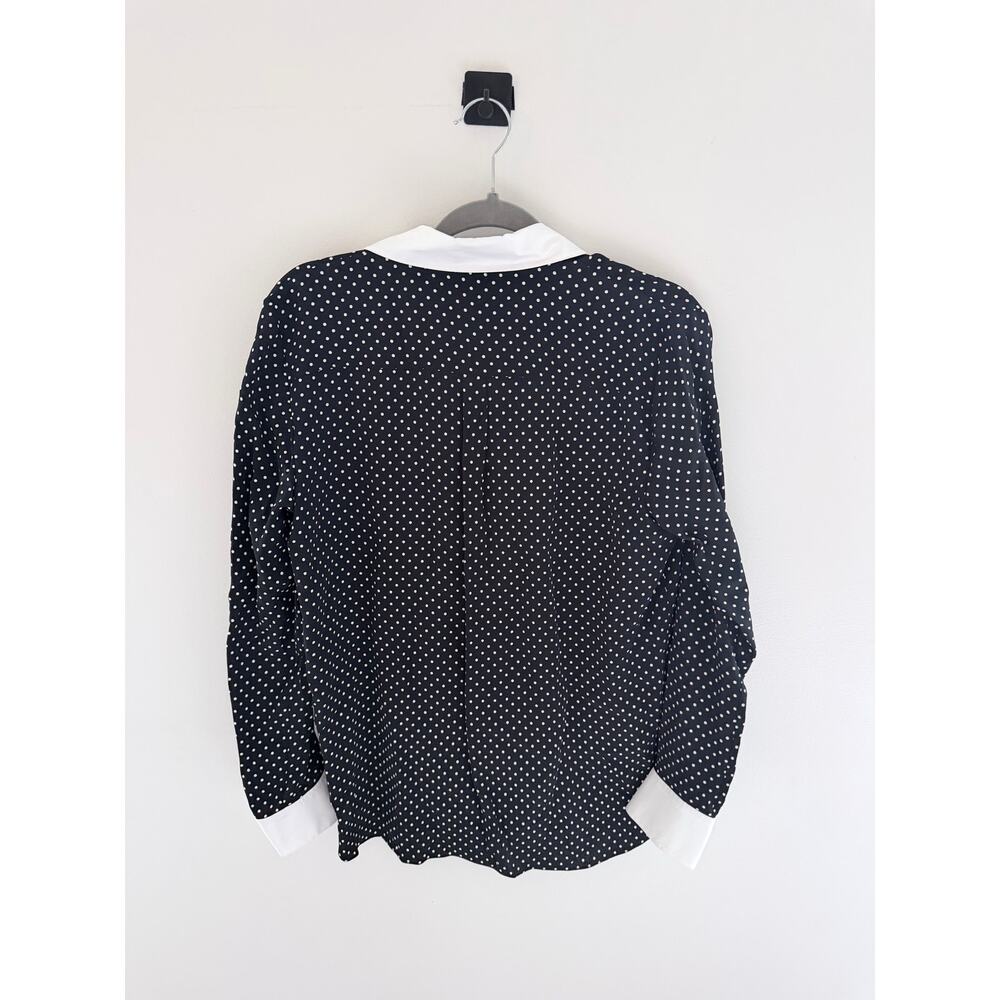 NWT Theory Contrast Straight Shirt in Polka Dot Crepe-Size M - Picture 2 of 8